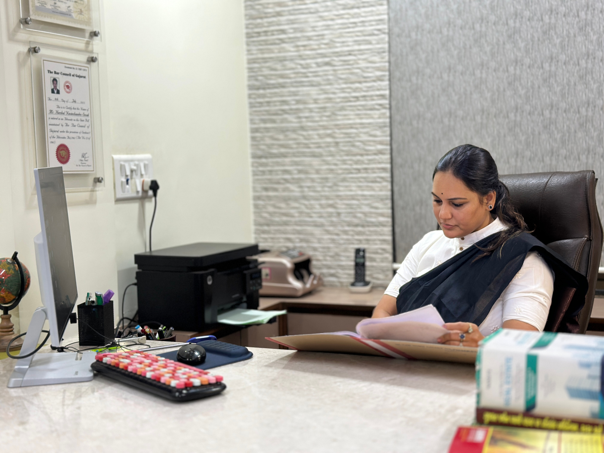 Advocate Rutika Sevak at work in her chamber